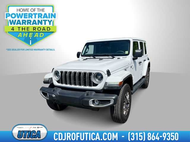 2025 Jeep Wrangler 4-Door Sahara in Bright White — front three-quarter view