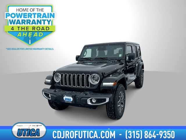 2026 Jeep Wrangler WRANGLER 4-DOOR SAHARA in Black Clear-Coat Exterior Paint — front three-quarter view
