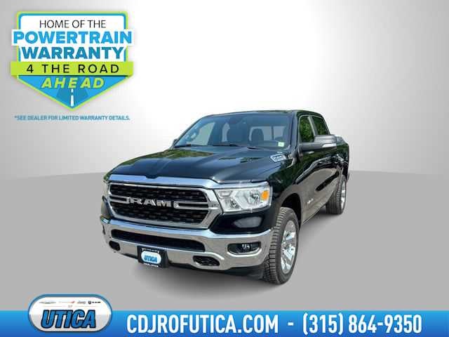 2022 RAM 1500 Big Horn Crew Cab 4x4 5'7' Box in Diamond Black Crystal Pearlcoat — front three-quarter view