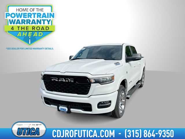 2026 RAM Ram 1500 RAM 1500 BIG HORN CREW CAB 4X4 5'7' BOX in Bright White Clear-Coat Exterior Paint — front three-quarter view