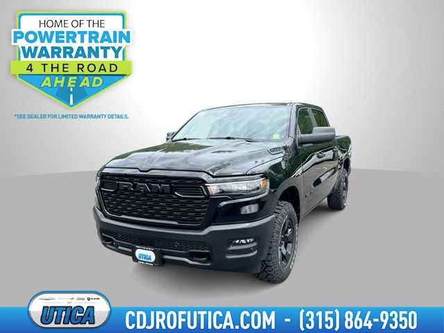 2026 RAM Ram 1500 RAM 1500 WARLOCK CREW CAB 4X4 5'7' BOX in Diamond Black Crystal Pearl-Coat Exterior Paint — front three-quarter view