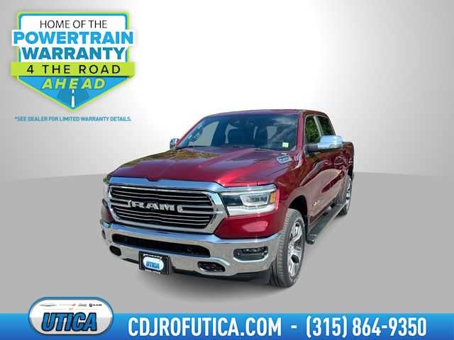2023 RAM 1500 Laramie Crew Cab 4x4 5'7' Box in Delmonico Red Pearlcoat — front three-quarter view