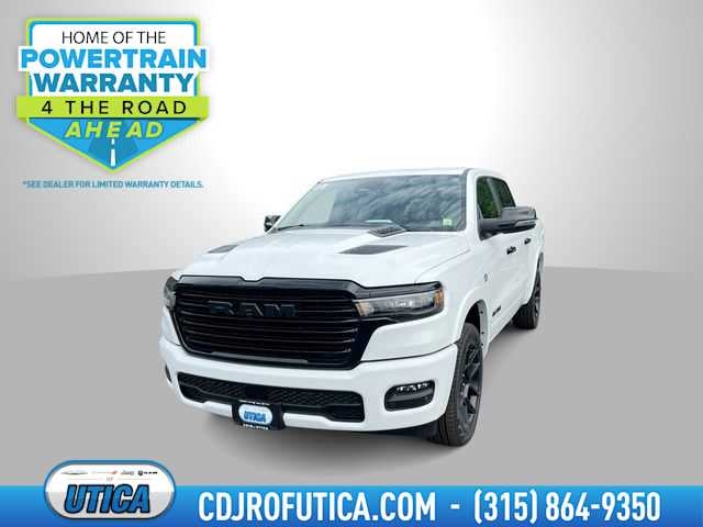 2026 RAM Ram 1500 RAM 1500 LARAMIE CREW CAB 4X4 5'7' BOX in Bright White Clear-Coat Exterior Paint — front three-quarter view