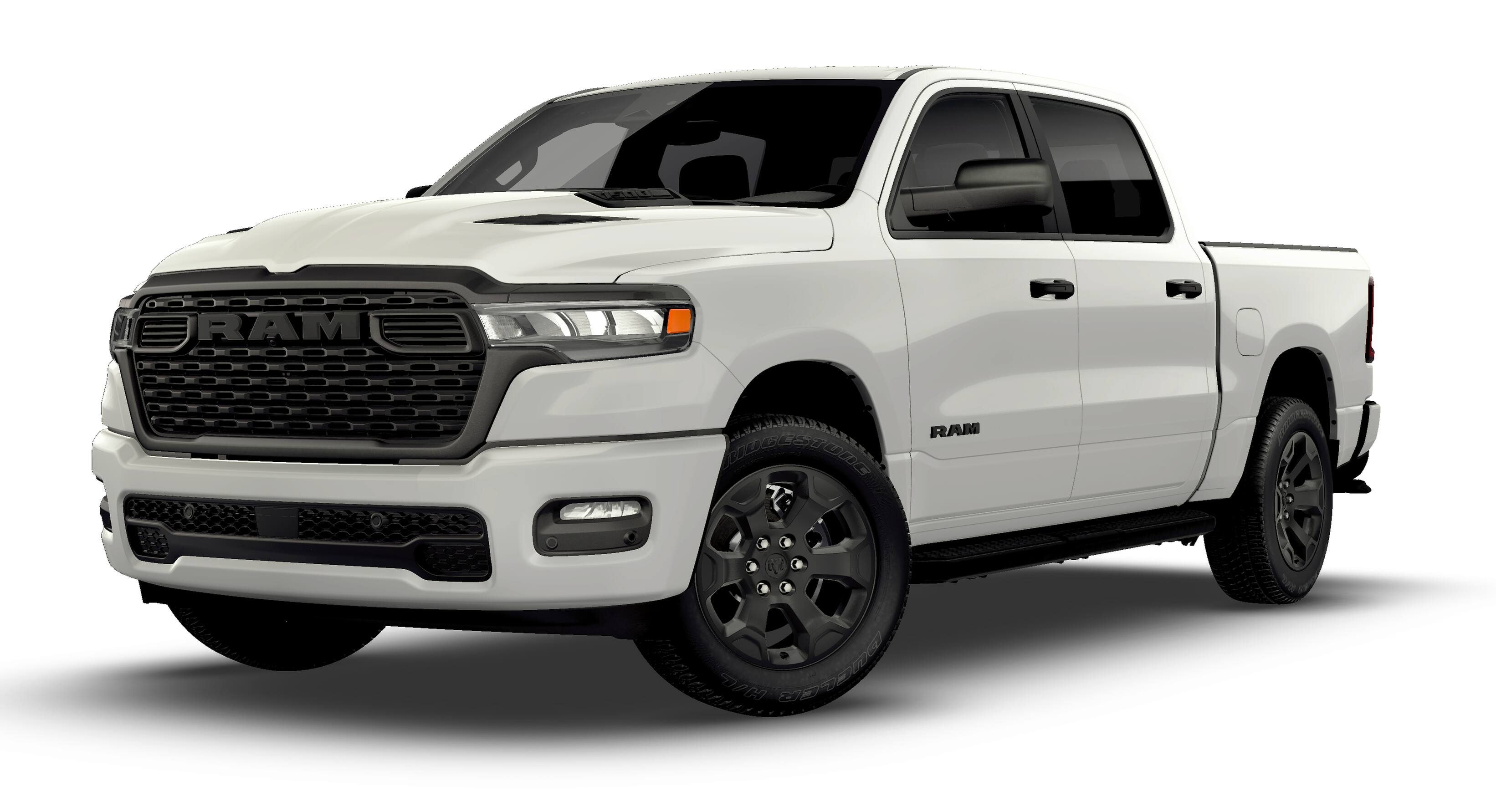2026 RAM Ram 1500 RAM 1500 EXPRESS CREW CAB 4X4 5'7' BOX in Bright White Clear-Coat Exterior Paint — front three-quarter view