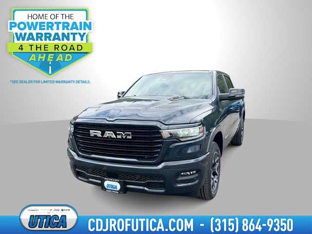 2026 RAM Ram 1500 RAM 1500 LARAMIE CREW CAB 4X4 5'7' BOX in Forged Blue Metallic Exterior Paint — front three-quarter view