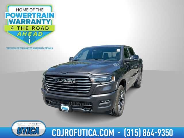 2026 RAM Ram 1500 RAM 1500 LARAMIE CREW CAB 4X4 5'7' BOX in Granite Crystal Metallic Clear-Coat Exterior Paint — front three-quarter view