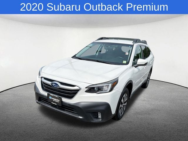 2020 Subaru Outback Premium in Crystal White Pearl — front three-quarter view
