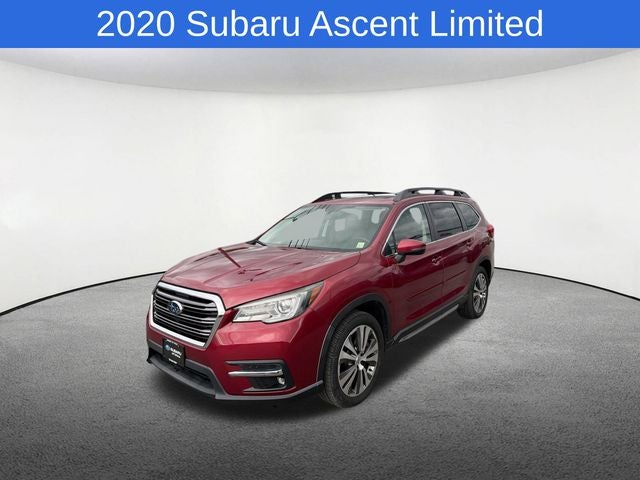 2020 Subaru Ascent Limited in Crimson Red Pearl — front three-quarter view