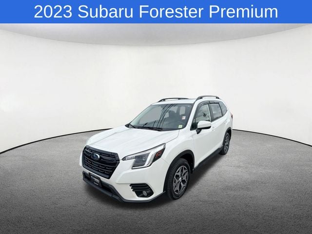 2023 Subaru Forester Premium in Crystal White Pearl — front three-quarter view