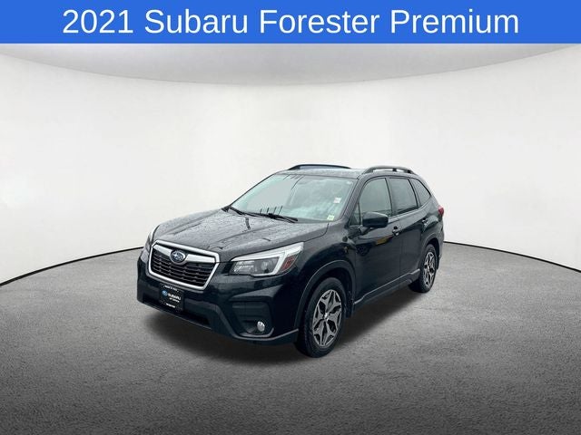 2021 Subaru Forester Premium in Crystal Black Silica — front three-quarter view
