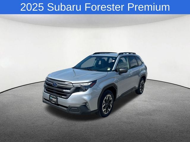 2025 Subaru Forester Premium in Ice Silver Metallic — front three-quarter view